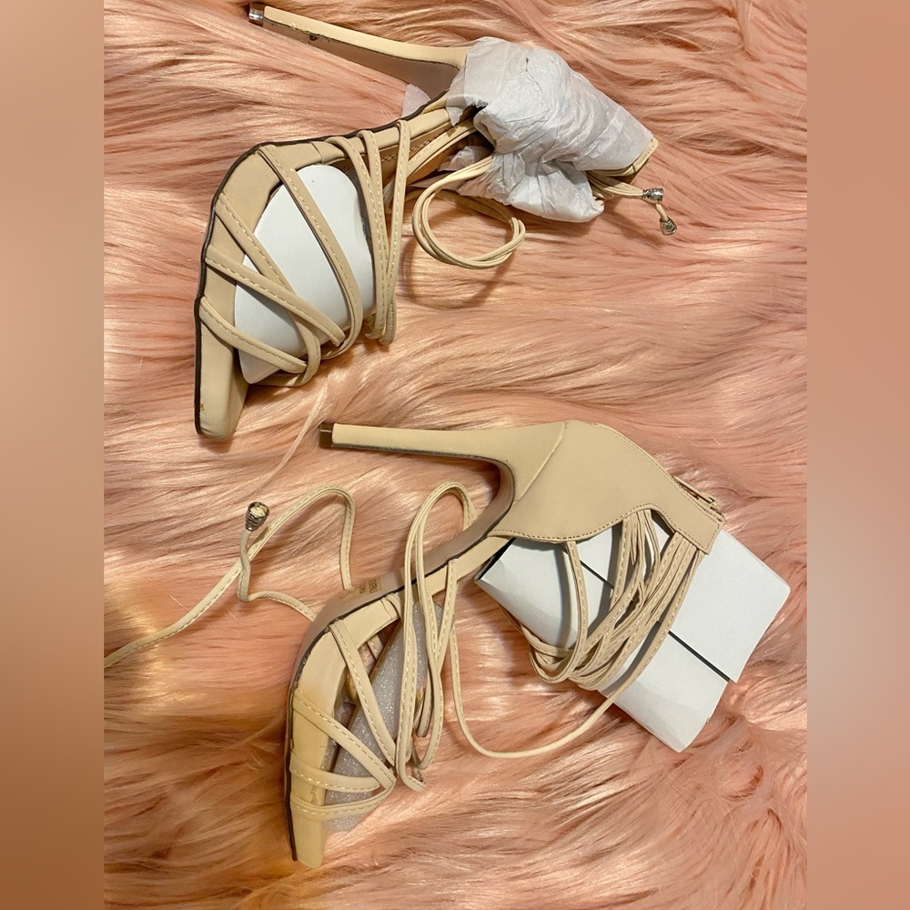 New nude wrap up heels